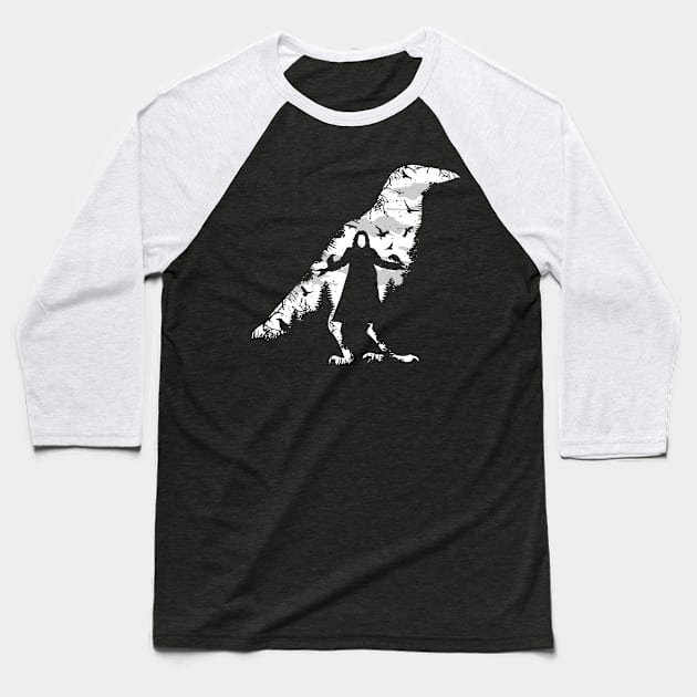 Crow Night Sky Collage Baseball T-Shirt by Rebus28